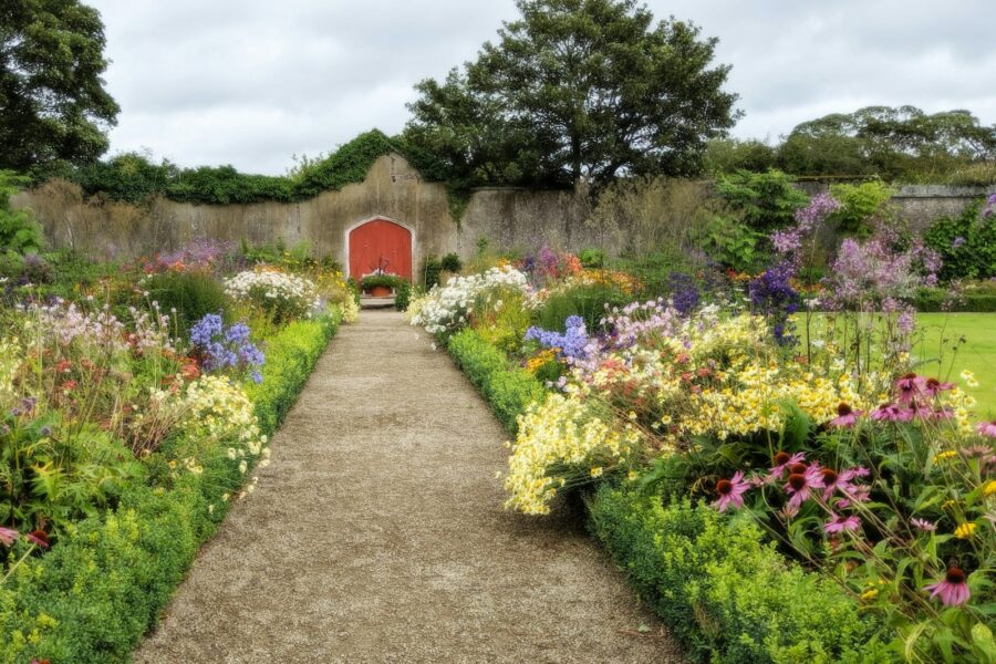 Spring perennial garden border cleanup