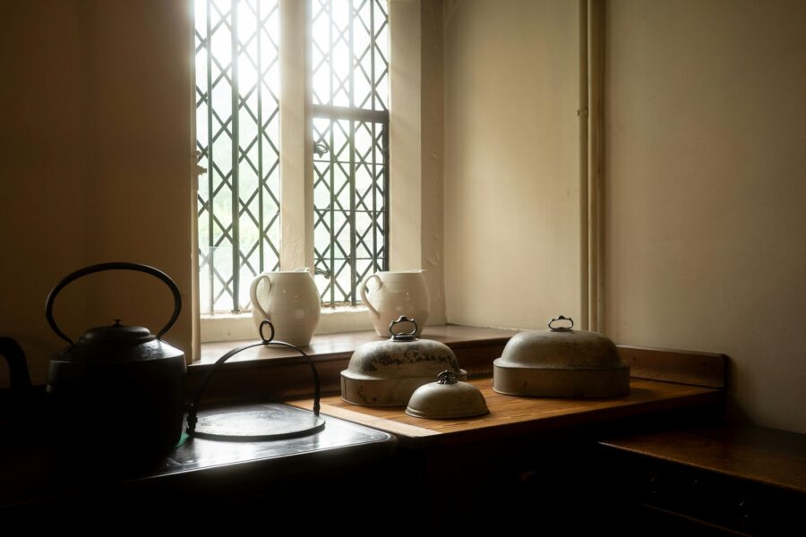 Kitchen windowsill herb pots