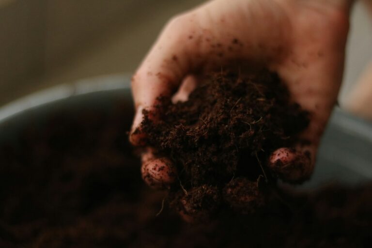 Hand mixing potting soil perlite bucket