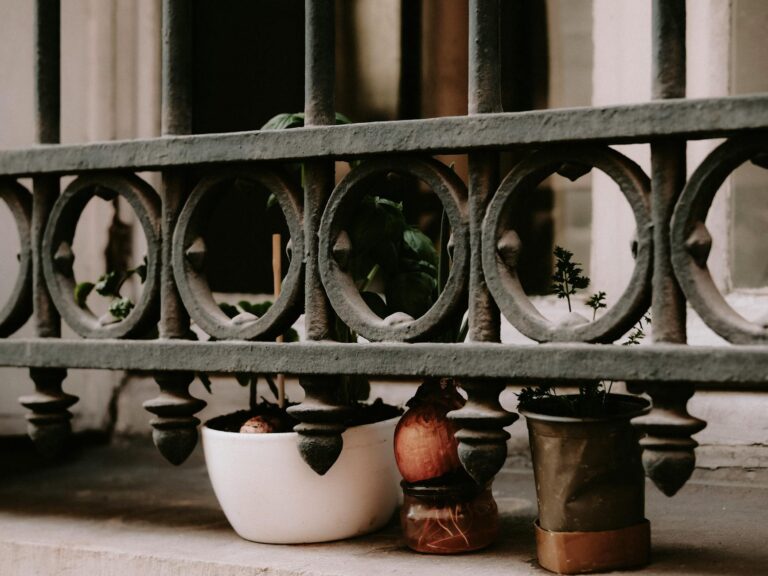 Potted shrubs balcony railing containers