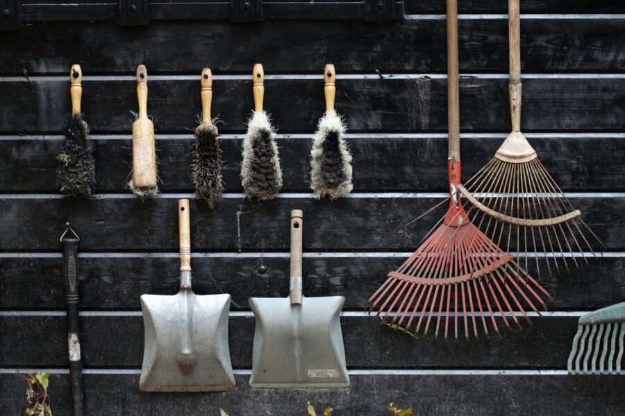 Gardening tools hanging